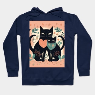 "Sweetheart Kitties" - A charming and romantic flat illustration of two cats in love with less saturated colors and black outlining. Hoodie